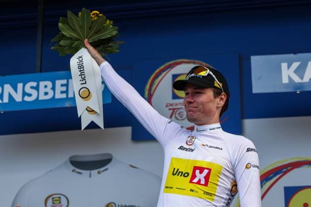 Cycling UCI ProSeries Men Elite LIDL Deutschland Tour 2025 Stage 3 Arnsberg Kassel on 23 08 2025 Soren Waerenskjold UNO X MOBILITY on the podium xJRx
