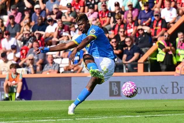 Bournemouth v Wolverhampton Wanderers Premier League Emmanuel Agbadou of Wolves shoots from a free kick during the Premier League match at the Vitality Stadium, Bournemouth UK Newspapers OUT Copyright: xJeremyxLandeyx FIL-22134-0040