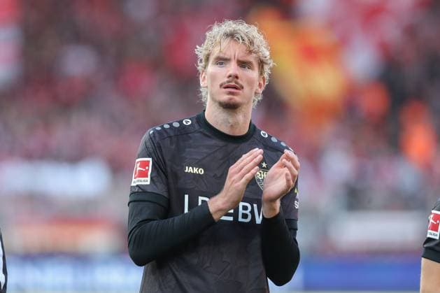 23 08 2025, xtgx, Fussball 1 Bundesliga Union Berlin VfB Stuttgart, v l Nick Woltemade Stuttgart, 11 enttaeuscht, schaut enttaeuscht, niedergeschlagen, disappointed DFL DFB REGULATIONS PROHIBIT ANY USE OF PHOTOGRAPHS as IMAGE SEQUENCES and or QUASI VIDEO Berlin