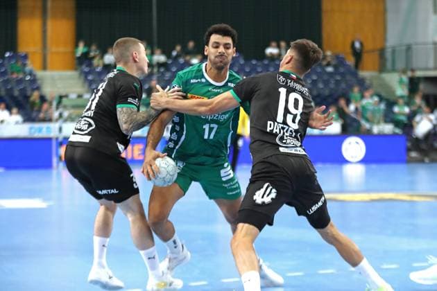 Handball test match SC DHfK Leipzig vs HC Banik Karvina, 23 08 25 Ahmed Khairy 17, SC DHfK Leipzig in the pincer Handball, DAIKIN HBL, Season 2025 2026, Test match SC DHfK Leipzig vs HC Banik Karvina on 23 08 25 in the Quarterback Immobilien Arena Leipzig Copyright: xBEAUTIFULxSPORTS JanxKaeferx