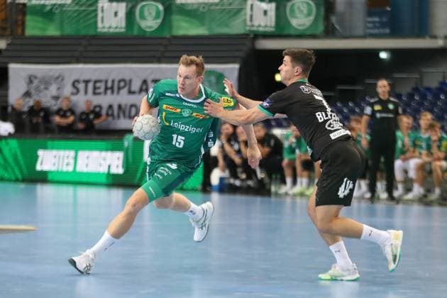Handball test match SC DHfK Leipzig vs HC Banik Karvina, 23 08 25 Adam Lönn 15, SC DHfK Leipzig Handball, DAIKIN HBL, Season 2025 2026, Test match SC DHfK Leipzig vs HC Banik Karvina on 23 08 25 in the Quarterback Immobilien Arena Leipzig Copyright: xBEAUTIFULxSPORTS JanxKaeferx