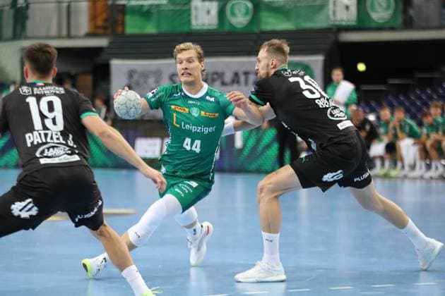 Handball test match SC DHfK Leipzig vs HC Banik Karvina, 23 08 25 Blaer Hinriksson 44, SC DHfK Leipzig Handball, DAIKIN HBL, Season 2025 2026, Test match SC DHfK Leipzig vs HC Banik Karvina on 23 08 25 in the Quarterback Immobilien Arena Leipzig Copyright: xBEAUTIFULxSPORTS JanxKaeferx