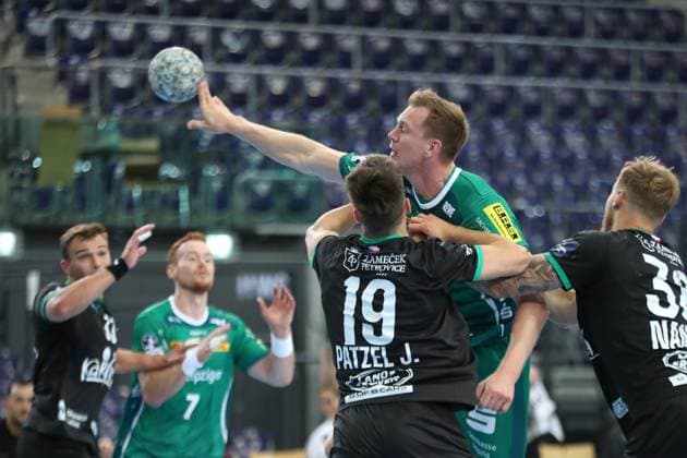 Handball test match SC DHfK Leipzig vs HC Banik Karvina, 23 08 25 Adam Lönn 15, SC DHfK Leipzig Handball, DAIKIN HBL, Season 2025 2026, Test match SC DHfK Leipzig vs HC Banik Karvina on 23 08 25 in the Quarterback Immobilien Arena Leipzig Copyright: xBEAUTIFULxSPORTS JanxKaeferx