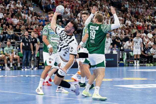 Veron Nacinovic THW Kiel, 93 on throw GER, Fuechse Berlin vs THW Kiel, Handball, HBL Supercup 2025, Final, 23 08 2025 GER, Fuechse Berlin vs THW Kiel, Handball, HBL Supercup 2025, Final, 23 08 2025 Munich Copyright: xEibner-Pressefoto HeikexFeinerx EP_HFR