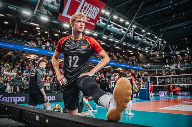 Volleyball mens international Germany vs Belgium 23 08 2025 Anton Brehme 12 Germany warming up