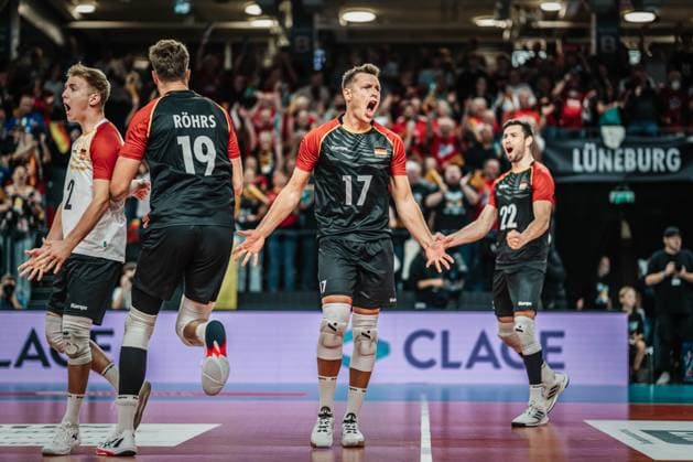 Volleyball mens international Germany vs Belgium 23 08 2025 Jan Zimmermann 17 Germany cheers