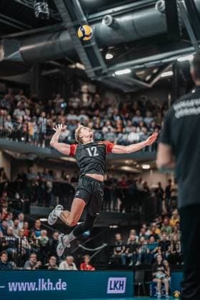 Volleyball mens international Germany vs Belgium 23 08 2025 Anton Brehme 12 Germany serving