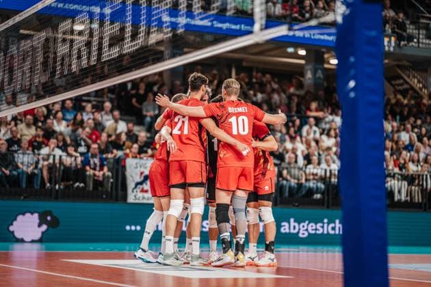 Volleyball mens international match Germany vs Belgium 23 08 2025 The Belgian team cheers