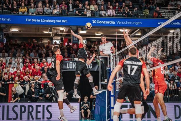 Volleyball mens international Germany vs Belgium 23 08 2025 Erik Röhrs 19 Germany on the attack