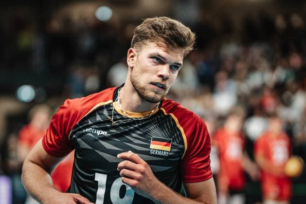 Volleyball mens international Germany vs Belgium 23 08 2025 Erik Röhrs 19 Germany warming up