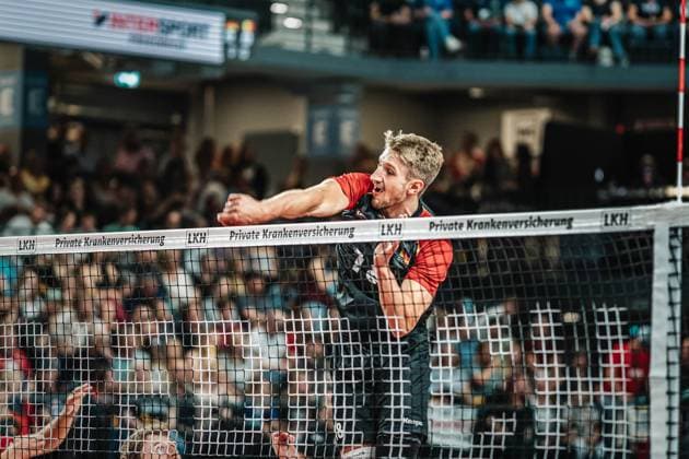 Volleyball mens international Germany vs Belgium 23 08 2025 Florian Krage 18 Germany hitting the ball