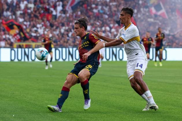 CALCIO - Serie A - Genoa CFC vs US Lecce Serie A, Day 1, 23-08-2023, Genova, Stadio Ferraris, Genoa - Lecce, in the photo: Colombo and Tiago Gabriel Genoa Italy  Copyright: xIPAxSport ABACAx