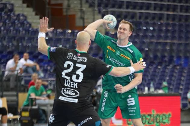 Handball test match SC DHfK Leipzig vs HC Banik Karvina, 23 08 25 Adam Lönn 15, SC DHfK Leipzig Handball, DAIKIN HBL, Season 2025 2026, Test match SC DHfK Leipzig vs HC Banik Karvina on 23 08 25 in the Quarterback Immobilien Arena Leipzig Copyright: xBEAUTIFULxSPORTS JanxKaeferx