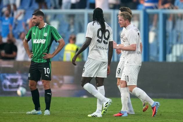 REGGIO EMILIA, ITALY: Kevin De Bruyne of SSC Napoli celebrates during the Serie A match between Sassuolo and SSC Napoli in Reggio Emilia, Italy. Copyright: xFOTOAGENZIAx