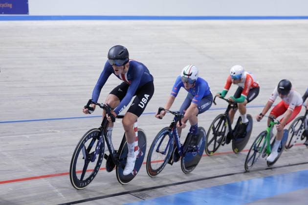 2025 UCI Junior Track World Championships Picture by Alex Whitehead SWpix.com - 23 08 2025 - Cycling - 2025 UCI Junior Track World Championships - Omnisport, Apeldoorn, Netherlands - Men Omnium Points Race - Ashlin Barry (United States) Copyright: x xSWpix.comx(t axPhotographyxHubxLtd)xAlexxWhitehead SWpix.comx SWP-3030-1038