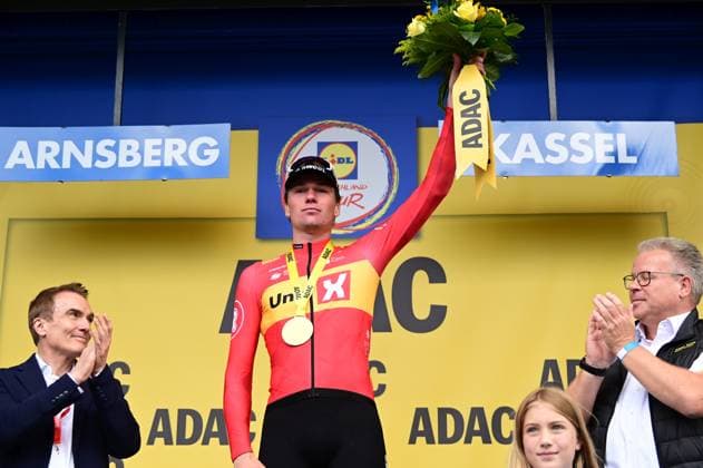 23 08 2025 xkhx Lidl Deutschland Tour 2025 3 stage from Arnsberg to Kassel Winner and overall leader Soren Waerenskjold UNO X MOBILITY