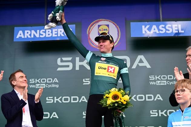 23 08 2025 xkhx Lidl Deutschland Tour 2025 3 stage from Arnsberg to Kassel Winner and overall leader Soren Waerenskjold UNO X MOBILITY