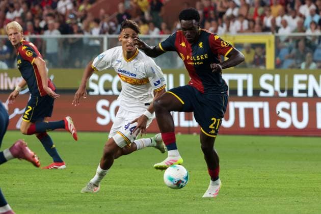 Serie A, Day 1, 23-08-2023, Genova, Stadio Ferraris, Genoa - Lecce, in the photo: Ekhator and Tiago Gabriel  Copyright: xGabrielexSiri IPAxSportx xipa-agency.netx xx IPA_63065703 IPA_Agency_IPA63065703