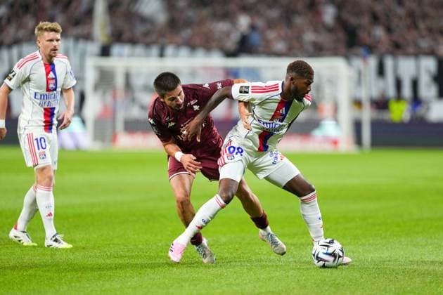 Olympique Lyonnais v FC Metz - Ligue 1 McDonald s 2025 2026 09 Giorgi ABUASHVILI (fcm) - 98 Ainsley MAITLAND NILES (ol) during Ligue 1 McDonald s match between Lyon and Metz at Groupama Stadium on August 23, 2025 in Lyon, France. Lyon France  Copyright: xFEPx 776370858
