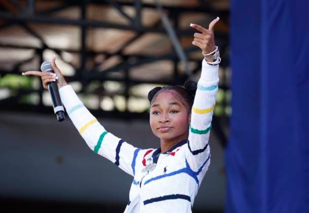 American rapper and singer That Girl Lay Lay performs outside by Arthur Ashe Stadium for Arthur Ashe Kids Day at the 2025 US Open Tennis Championship at the USTA Billie Jean King National Tennis Center in New York City on Saturday, August 23, 2025 in New York City.  NYP20250823101 JOHNxANGELILLO
