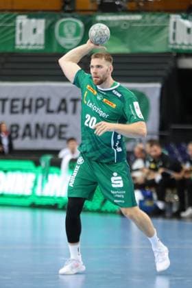 Handball test match SC DHfK Leipzig vs HC Banik Karvina, 23 08 25 William Bogojevic 20, SC DHfK Leipzig Handball, DAIKIN HBL, Season 2025 2026, Test match SC DHfK Leipzig vs HC Banik Karvina on 23 08 25 in the Quarterback Immobilien Arena Leipzig Copyright: xBEAUTIFULxSPORTS JanxKaeferx
