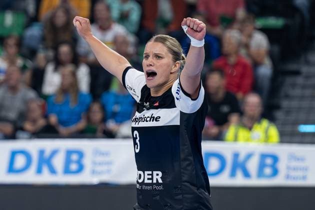 Laura Rueffieux HSG Blomberg Lippe, 3 celebrates a goal GER, HSG Blomberg Lippe vs Thueringer HC, Handball, HBF Supercup 2025, Final, 23 08 2025 GER, HSG Blomberg Lippe vs Thueringer HC, Handball, HBF Supercup 2025, Final, 23 08 2025 Muenchen Copyright: xEibner-Pressefoto HeikexFeinerx EP_HFR