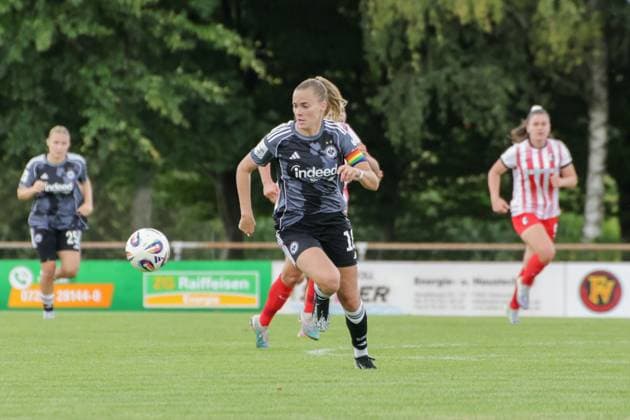 24 08 2025, xgrfx, Soccer Test Match , SC Freiburg Women Eintracht Frankfurt Women v l Laura Freigang Eintracht Frankfurt DFL DFB REGULATIONS PROHIBIT ANY USE OF PHOTOGRAPHS as IMAGE SEQUENCES and or QUASI VIDEO Freiburg