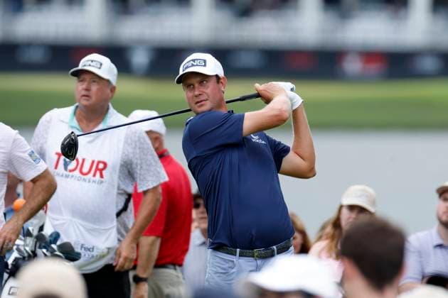 ATLANTA, GA - AUGUST 23: Harris English of the United States watches his tee shot on No. 4 during the third round of the PGA, Golf Herren Tour Championship, August 23, 2025 at East Lake Golf Club in Atlanta, Georgia. (Photo by Matthew Maxey Icon Sportswire) GOLF: AUG 23 PGA FedEx Cup Playoffs - Tour Championship EDITORIAL USE ONLY Icon250823077