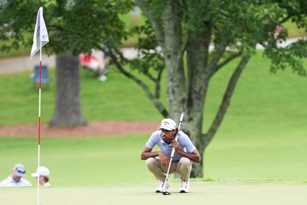 August 23, 2025, Atlanta, Georgia, USA: Akshay Bhatia (USA) lines up a putt on the 11th green during the third round of the 2025 TOUR Championship at East Lake Golf Club. Atlanta USA - ZUMAw109 20250823_fap_w109_015 Copyright: xDebbyxWongx