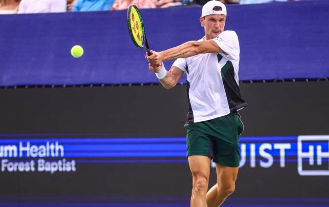 August 23, 2025: Marton Fucsovics wins Winston Salem Open. Winston-Salem Open Finals (Marton Fucsovics and Botic Van De Zandschulp) , ATP, Tennis Herren Tour, Wake Forest Tennis Complex, Winston Salem, North Carolina. . CSM Winston Salem United States of America - ZUMAc04_ 20250823_zma_c04_077 Copyright: xDavidxBeachx
