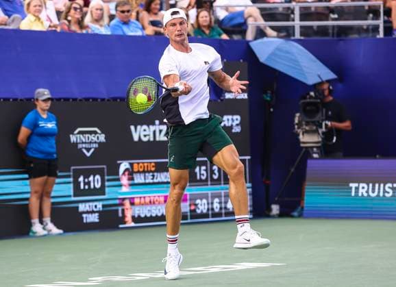 August 23, 2025: Marton Fucsovics wins Winston Salem Open. Winston-Salem Open Finals (Marton Fucsovics and Botic Van De Zandschulp) , ATP, Tennis Herren Tour, Wake Forest Tennis Complex, Winston Salem, North Carolina. . CSM Winston Salem United States of America - ZUMAc04_ 20250823_zma_c04_054 Copyright: xDavidxBeachx