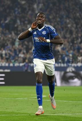 Jubel 2 1 Bryan Lasme FC Schalke 04 23 08 2025, Fußball 2 Bundesliga, Saison 2025 2026, 3 Spieltag, FC Schalke 04 VfL Bochum 2 1 DFL regulations prohibit any use of photographs as image sequences and or quasi video Gelsenkirchen Veltins Arena Nordrhein Westfalen Germany Team2