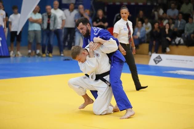 23 08 2025 xhpx Offenbach am Main 1 Judo Bundesliga 1 JC Samurai Offenbach vs JSV Speyer Alash Gatschaev Samurai vs Till Braunbach Speyer
