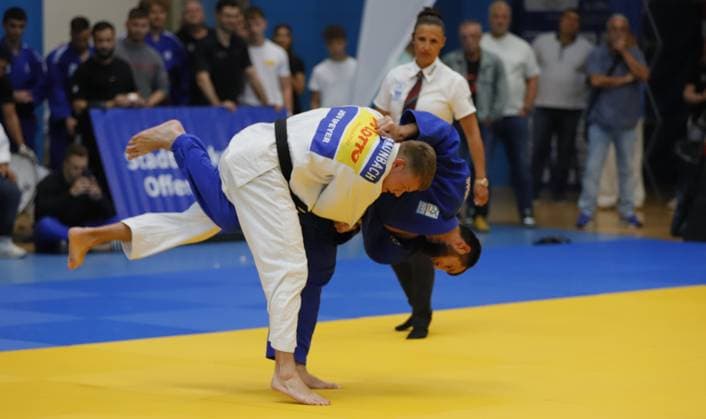 23 08 2025 xhpx Offenbach am Main 1 Judo Bundesliga 1 JC Samurai Offenbach vs JSV Speyer Alash Gatschaev Samurai vs Till Braunbach Speyer