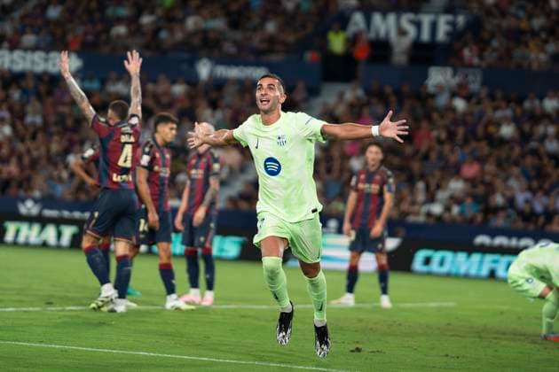 Levante UD v FC Barcelona, Barca - LaLiga EA Sports Ferran Torres of FC Barcelona celebrates a goal during the LaLiga EA Sports match between Levante UD and FC Barcelona at Ciutat de Valencia Stadium in Valencia, Spain, on August 23, 2025. Valencia Spain  Copyright: xRubenxDexLaxRosax originalFilename:delarosa-levanteu250823_npkh8.jpg