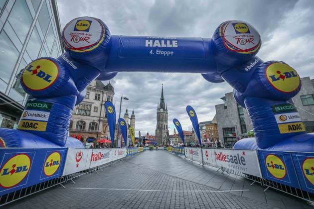 Cycling UCI ProSeries Men Elite LIDL Deutschland Tour 2025 Stage 4 Halle Magdeburg on 24 08 2025 Start line in Halle xJRx