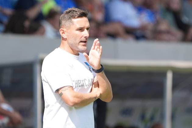 Coach Stefan Leitl Hertha BSC Berlin clueless 24 08 2025 2 Bundesliga, Season 25 26 SV Darmstadt 98 vs Hertha BSC Berlin, Stadion am Boellenfalltor, Matchday 3, emonline, emspor,