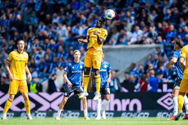 24 08 2025 Soccer, 2025 2026, 2 Bundesliga, 3 Matchday, DSC Arminia Bielefeld SG Dynamo Dresden Kofi Amoako Dresden DFL REGULATIONS PROHIBIT ANY USE OF PHOTOGRAPHS AS IMAGE SEQUENCES AND OR QUASI VIDEO