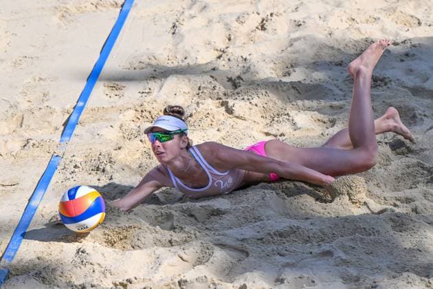 Michaela Brinkova (Czechia) in action during the Brno Beach Pro, Beach volleyball, Beachvolleyball tournament of Futures category in Brno, Czech Republic, August 24, 2025. (CTKxPhoto VaclavxSalek) CTKPhotoP2025082402767  CTKPhotoP2025082402767