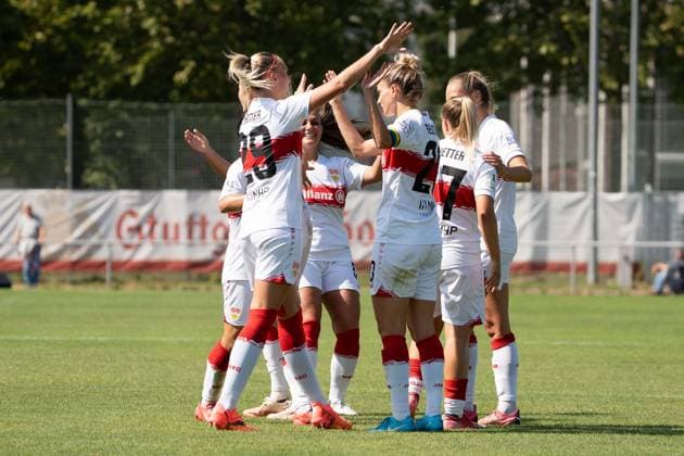 VFB Stuttgart celebrating after taking the lead, GER, VfB Stuttgart Women vs FC Bayern Muenchen Women II, Football, 2 Women Bundesliga, 1 Matchday, 2025 2026 Season, 24 08 2025, GER, VfB Stuttgart Women vs FC Bayern Muenchen Women II, Football, 2 Women Bundesliga, 1 Matchday, 2025 2026 Season, 24 08 2025, Stuttgart Copyright: xEibner-Pressefoto EdwardxCheungx EP_ECG