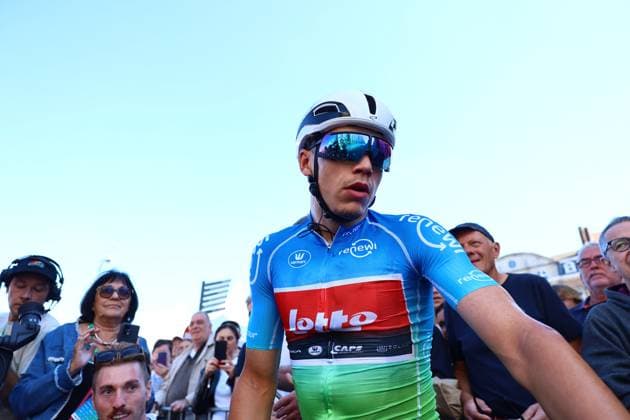Belgian Arnaud De Lie of Lotto Cycling Team celebrates after winning the fifth and last stage of the Renewi Tour multi-stage cycling race, 185km from and to Leuven on Sunday 24 August 2025. The five-day race takes place in Belgium and the Netherlands. DAVIDxPINTENS  x132183722x
