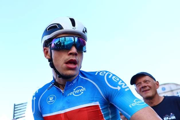 Belgian Arnaud De Lie of Lotto Cycling Team celebrates after winning the fifth and last stage of the Renewi Tour multi-stage cycling race, 185km from and to Leuven on Sunday 24 August 2025. The five-day race takes place in Belgium and the Netherlands. DAVIDxPINTENS  x132183779x