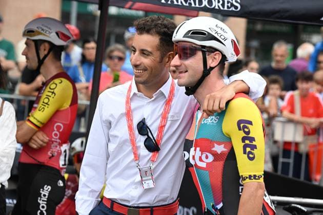 24-08-2025 Vuelta A Espana; Tappa 02 Alba - Limone Piemonte; 2025, Lotto; Viviani, Elia; Aru, Fabio; Alba; 