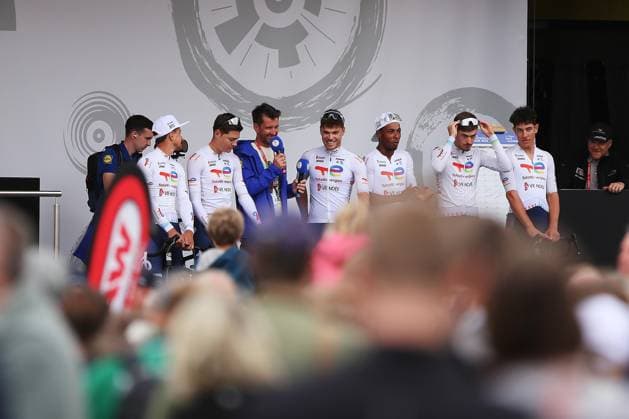 Halle Saale , Saxony-Anhalt, Germany, 24 08 2025 Marketplace Lidl Deutschland Tour 2025 4 Stage Halle Saale Magdeburg Team of Totalenergies Copyright: xdtsxNachrichtenagenturx dts_78686