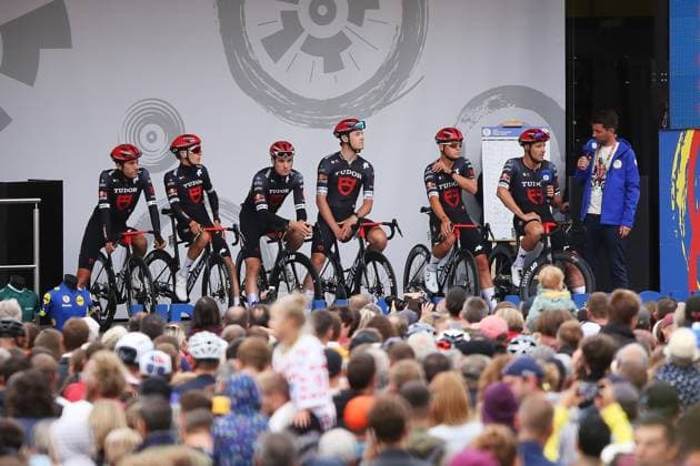 Halle Saale , Saxony-Anhalt, Germany, 24 08 2025 Marketplace Lidl Deutschland Tour 2025 4 Stage Halle Saale Magdeburg Tudor Pro Cycling Team Copyright: xdtsxNachrichtenagenturx dts_78688
