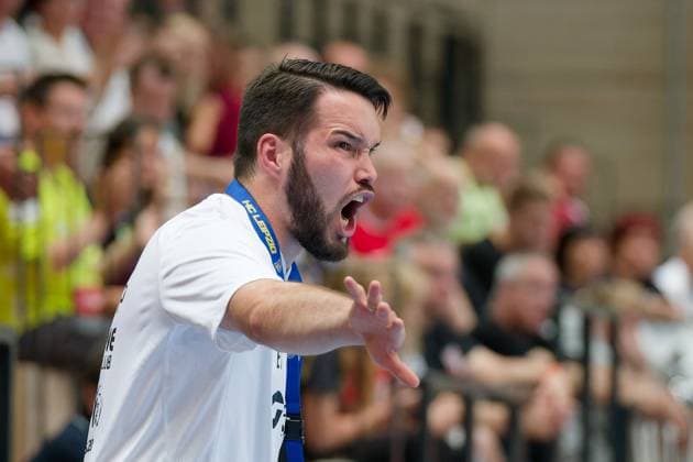 Erik Toepfer Leipzig, Coach , SV Union Halle Neustadt HC Leipzig, Handball Women, DHB Cup, 1 Round, Season 2025 26, 24 08 2025 Halle SWH Arena Sachsen Anhalt Germany