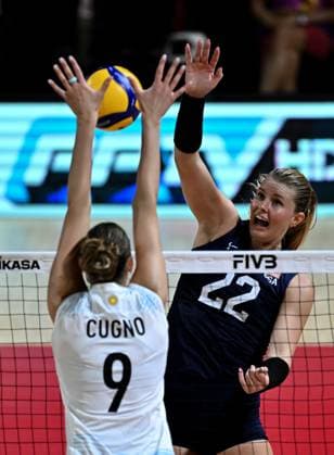 USA v Argentina - FIVB Women s Volleyball World Championship, WM, Weltmeisterschaft NAKHON RATCHASIMA, THAILAND - AUGUST 24: Sarah Franklin (22) of USA compete during FIVB Women s Volleyball World Championship match between USA and Argentina at Korat Chatchai Hall in Nakhon Ratchasima, Thailand on August 24, 2025. Mustafa Hatipoglu Anadolu Nakhon Ratchasima Thailand. Editorial use only. Please get in touch for any other usage.  Copyright: x2025xAnadoluxMustafaxHatipoglux