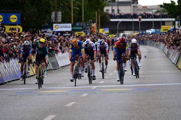 24 08 2025 xkhx Lidl Deutschland Tour 2025 Finish Magdeburg Day winner Matthew Brennan Team Visma Lease a Bike , runner-up and overall winner Sören Waerenskjold from Team Uno X Mobility