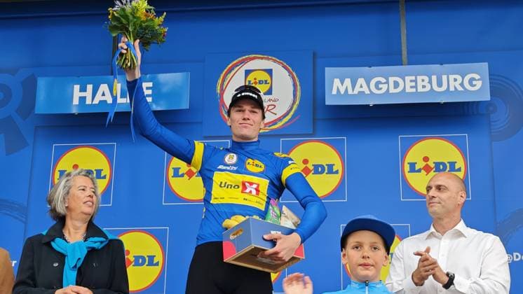 24 08 2025 xkhx Lidl Deutschland Tour 2025 Finish Magdeburg Overall winner Sören Waerenskjold from Team Uno X Mobility