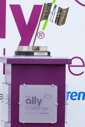The Ally Challenge GRAND BLANC,MICHIGAN-AUGUST 24: The Ally Challenge Champion Trophy is displayed at the 1st tee during the final round of The Ally Challenge presented by McLaren at Warwick Hills Golf & Country Club, Grand Blanc, MI, USA Sunday, August 24, 2025. Grand Blanc Michigan United States  Copyright: xAmyxLemusx originalFilename:lemus-theallyc250824_np1bI.jpg